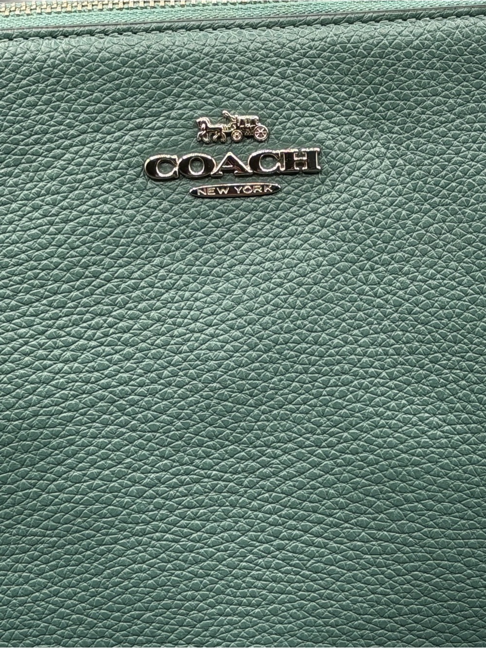 Coach Teal Pebbled Leather Tote Bag — Silver Chain Strap Shoulder Bag - Picture 2 of 8